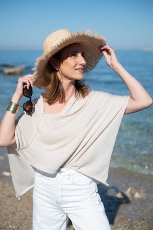 Poncho Capri beige clair cachemire ultra fin